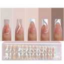 2 x Jsiallye 150Pcs French Tip Press on Nails,5 Style French Tip Soft Lines Press On Nails Long Square,No Need to File 4 in 1 Gel Nail Tips Pre-lasting,Soak off False Nail Tips for Women 15 Size