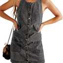 Yousify Womens Casual Sleeveless Denim Overalls Dresses Button Down Summer Jean Mini Dress 2025 Trendy Romper With Pockets Medium