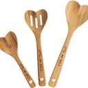3 Pcs Wooden Heart Shaped Spoons Bamboo Kitchenware Engraved Bamboo Spoons for Kitchen Gifts Serving Stirring Baking Mom Wife Weddings Kitchen Hostess Valentine