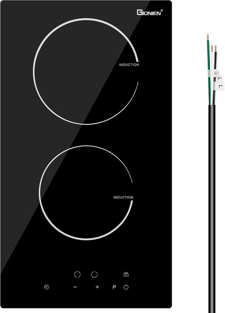 Induction Cooktop 12 Inch, 220V~240V, 2 Burners Electric Cooktop,3500W, 12'' Built-in Double Electric Stove Top Countertop Cooker with Hard Wire,No Plug