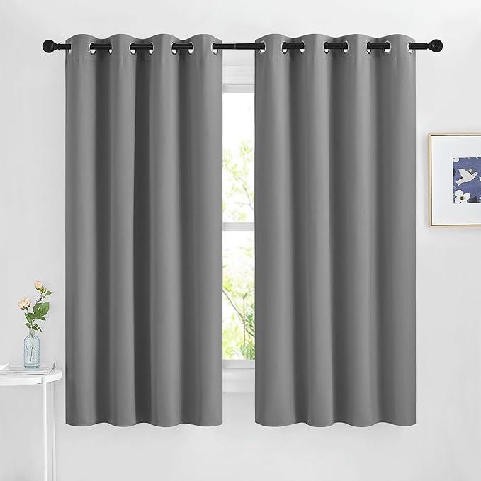 NICETOWN Silver Grey Blackout Curtains 63 inch Length for Kitchen, Grommet Energy Saving Thermal Window Treatments Light Blocking Drapes for Bedroom, 2 Panels, W46 x L63 