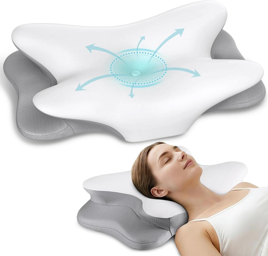 Cervical Neck Pillow for Pain Relief - Ergonomic Side Sleeper Pillow for Neck Support, Contour Pillow for Bed Sleeping, Cooling Memory Foam Pillows Orthopedic Pillow for Back Stomach Sleepers (White)