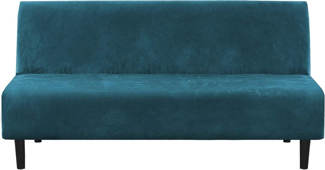 H.VERSAILTEX Real Velvet Futon Cover Armless Sofa Covers Sofa Bed Covers Stretch Futon Couch Cover Sofa Slipcover Furniture Protector Thick Soft Velvet Fabric Form Fitted Stay in Place, Deep Teal