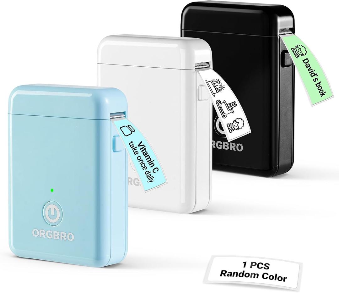 ORGBRO Label Maker Machine with Tape, Random Color-1 Count, X1 Bluetooth Mini Label Printer, Wireless Small Sticker Maker with Versatile App for School Home Office Organization (Random Color)