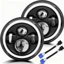 7 inch led Headlights Round Halo Turn Signal DOT Approved JK Halo Headlights H6024 Compatible with Wrangler JK JKU TJ CJ LJ Hi/Lo Projector Sealed Beam, Black 2PCS