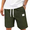 Men's Corduroy Shorts Casual Elastic Drawstring Lightweight Summer Beach Shorts with Pockets (Green, S)