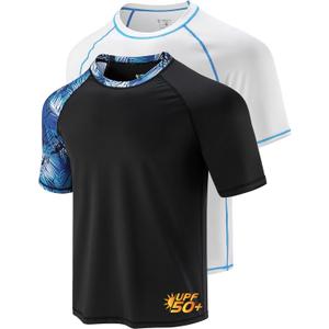 2-Pack Men's UV Short Sleeve Swim Shirts Loose Fit Rash Guards (3X-Large, White/Printed Black) 2-Pack Men's UV Short Sleeve Swim Shirts Loose Fit Rash Guards (3X-Large, White/Printed Black)