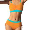 Girls' Swimwear 2PCS Suits Color Block Top with Bikini Teen Bathing Suits for Girls (11-12 Years, Orange Blue)
