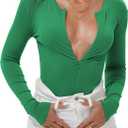 iGENJUN Women Ribbed Long Sleeve Bodysuit Invisible Zip Up Crew Neck Body Suit, S