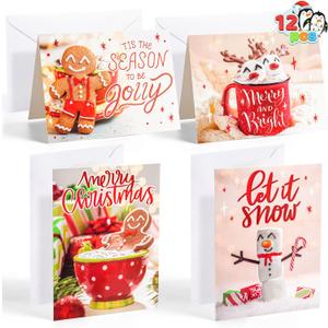 JOYIN 12 PCS Christmas Greeting Cards with Envelopes for Winter Holiday, Xmas Season Cute Note Cards Bulk, Happy Holiday, Warm Giving for Christmas, Thanksgiving all occasions