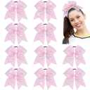 CN 10PCS Rhinestones Cheer Bows for Cheerleaders, Pink Glitter Hair Bows for Girls Large Elastic Ponytail Holder, Hair Accessories for Women Teens for Softball Competition School Spirit