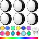 Puck Lights with Remote Control Battery Operated LED Push Lights Wireless, 13 Color RGB - for Closet, Bedroom Wall, Under Cabinet, Battery Powered ambient lighting. Convenient 3M Stick On, Black 6Pcs
