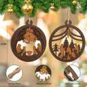 Yelsky Jesus Christmas Decorations, Nativity Ornaments, 2pcs Circle Nativity Set, Wooden Christma Ornaments-Christian Decor, Christmas Crafts for Kids Family Friends Christian Religious Tree Ornaments