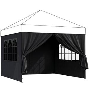 4PCS Canopy Sidewalls for 10x10 Pop Up Canopy with Church Windows, Waterproof & UPF50+ UV Protection, Windproof Fabric for Outdoor, Vendors, Camping, Party (Frame & Top NOT Included) (Black (4PCS))