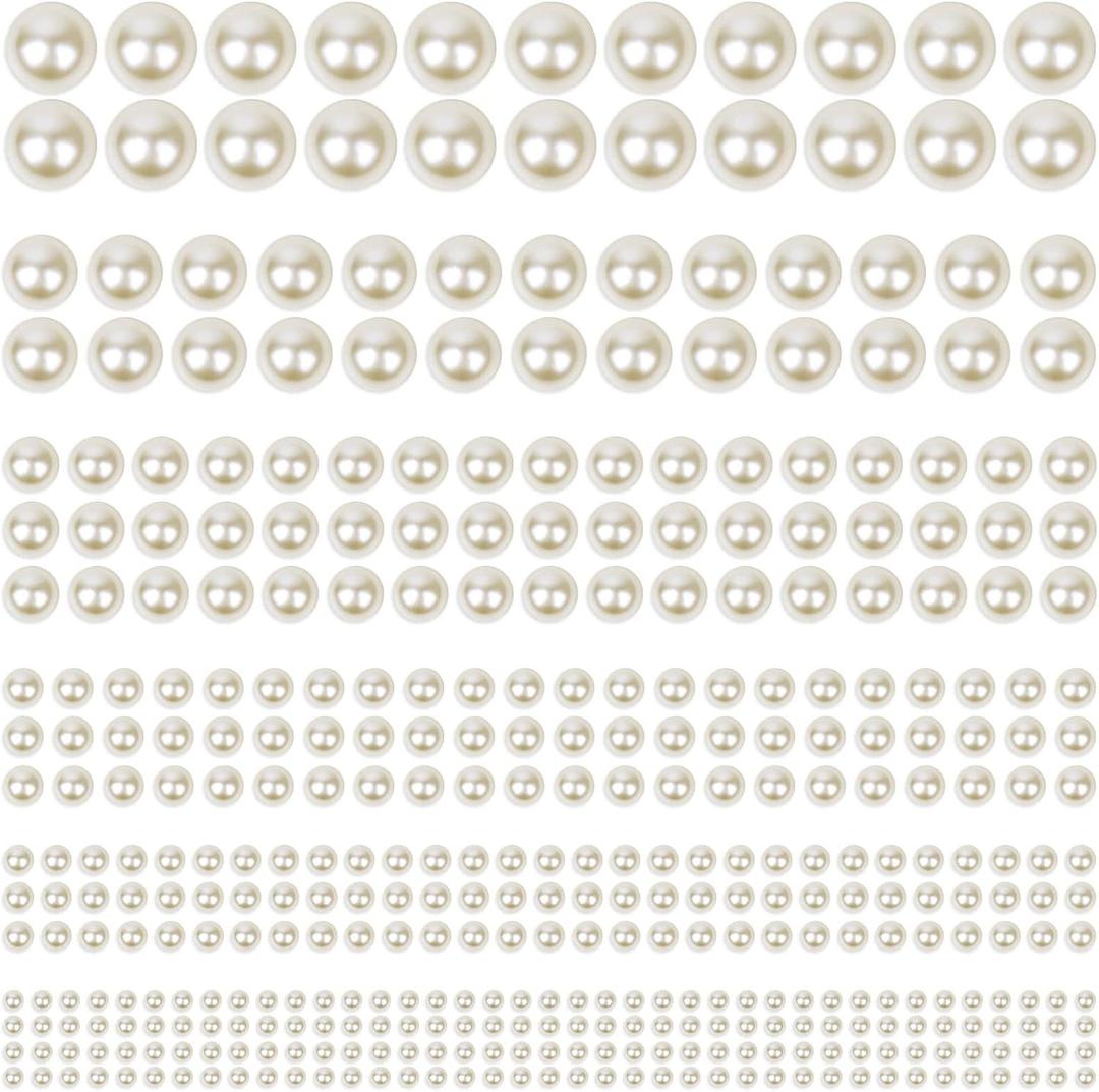 1980Pcs Self Adhesive Pearl Stickers, Shynek Pearls Sticker Gems for Hair, Face, Makeup, Eye, Nail, Crafts, Assorted Sizes (Beige White)