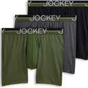 Jockey Men's Underwear Infinite Cool Microfiber Stretch 6" Boxer Brief - 3 Pack (Medium, Military Green/Battleship Grey/Black)