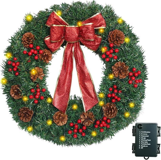 Artificial Christmas Wreath - Christmas Decorations - Norfolk Pine Wreath for Door,Fireplace,Wall,Windows,Indoor Outdoor -Christmas Wreaths for Front Door - Holiday Decor