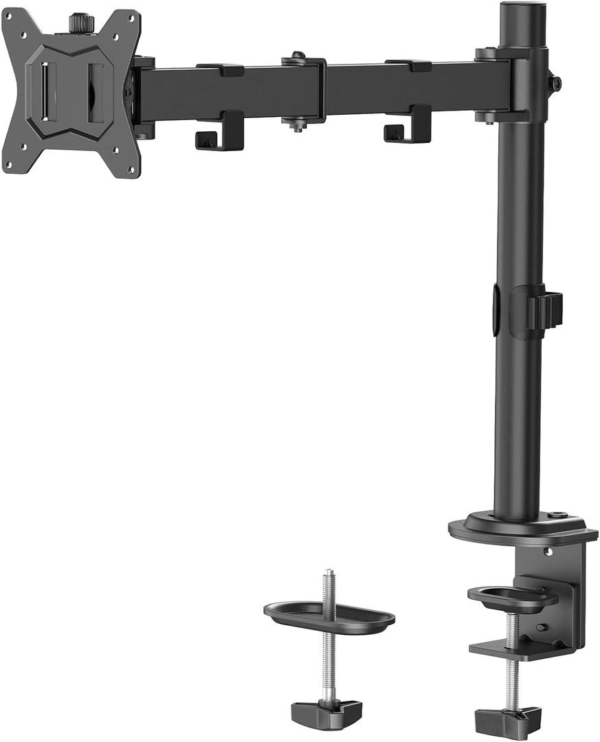 HUANUO Single Monitor Mount, Monitor Arm for 13-32 Monitors up to 17.6 lbs, Adjustable Stand with 16 Max Height, Desk Mount with C-Clamp and Grommet Base, VESA 75x75mm or 100x100mm