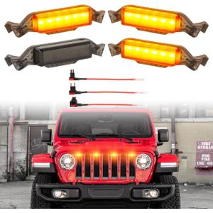 Led Grill Grille Lights fit for 2019 2020 2021 2022 2023 Jeep Wrangler JL JLU Rubicon Sahara Sport Front Grille Grills Light Front Headlights Wrangler JL Jlu 2018-2023 4Pcs Amber Led (Amber JL 4P)