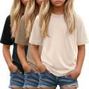 3 Pack Girls' Shirts Half Sleeve Crew Neck Tops Casual Loose T Shirts Teen Soft Basic Tee Kids Clothes 13-14Y