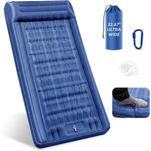 32.68" Extra Wide Sleeping Pad for Camping, Camping Mattress with Pillow, Inflatable Sleeping Pads with Built-in Foot Pump, 5.11" Thickened Sleeping Mat for Backpacking Hiking Tent (Blue)