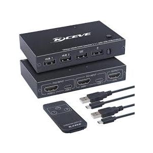 KCEVE HDMI KVM Switch with Hotkey Switching Way, 2 Ports USB 4K@60Hz KVM Switcher for 2 Computers Share Keyboard Mouse and one HD Monitor, with HDMI Cables and USB Cables
