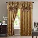 Aurora Tree Leaf Jacquard Window Panel with Attached Valance, Premium Quality, Beautiful Tree Leaf Design, Vibrant Colors, 100% Polyester, 54x84 Inches Per Panel, 2-Pack (Mocha)
