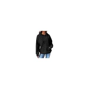 BLENCOT Womens Casual Fall Warm Button Down Collar Sherpa Pullover Sweatshirts Jacket Pockets Fuzzy Fleece Plaid Cable Textured Fluffy Sweatshirt Tops Black L