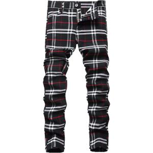 NOVOCCT Plaid Pants for Men - Skinny Mens Dress Pants - Stretch Slim Fit Business Casual Dress Chinos for Men, Size: 48