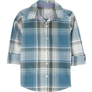 OSHKOSH B'GOSH Boys' Long Sleeve Woven Buttonfront Shirt (4T/4A, Navy Plaid)