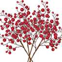 Hollyone 4 Pack Artificial Christmas Glitter Berries Stems, 19 Inch Fake Red Holly Berry Picks with Ice Snow for Christmas Tree Wreath Floral Arrangements Holiday Home Vase DIY Crafts Decor