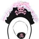 FRCOLOR 2Pcs Halloween Skull Eye Patch Pirate Hat Headband Pink Lace Pearls Pirate Headband Blindfold Set for Women Girls