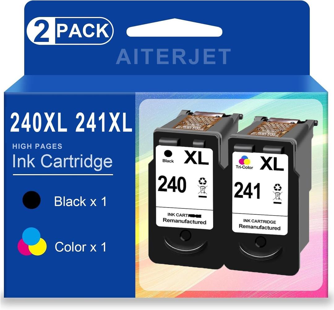 240 241 Ink Remanufactured Ink Cartridge Replacement for Canon 240 240XL 241 241XL to use with Pixma MG3620 MG3520 MX472 TS5120 MX452 MX432 MX532 MG3220 Printer (Black & Color XL Combo Pack)