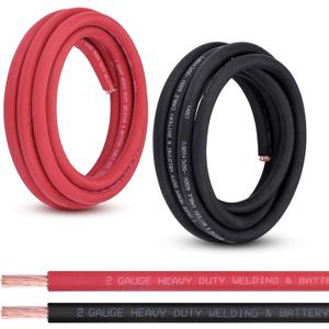 2 Gauge Battery Cable, 10FT Red + 10FT Black 2 AWG Pure Copper Wire Welding Cable, for Automotive, Battery, Solar and Generator, Standard USA OFC Wire
