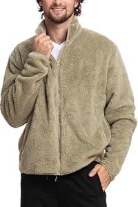Mad Dog Men's Sherpa Jacket Ultimate Fuzzy Sweater for Men, Fleece Winter Coats, Mens Cold Weather Jackets, Olive, Large
