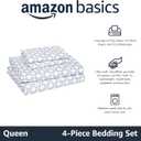 Amazon Basics Ultra-Soft Lightweight Microfiber 4-Piece Bed Sheet Set with Flat Sheet and Fitted Sheet, Polyester, Machine Wash, Queen, Aqua, Printed