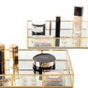 Perfume Tray Vanity Tray with Metal Frame, Gold Tray for Bathroom, Jewelry or Home Decoration 2 Pcs (L+S)