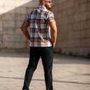 COOFANDY Mens Button Up Shirts Short Sleeve Collared Button Down Shirt Men Checkered Shirt Orange