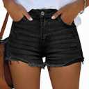 IWD Women's Jean Shorts Stretchy Mid Waisted Ripped Distressed Denim Shorts Raw Hem Skinny Jean Jorts, Small