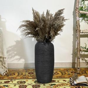 Large Rustic Ceramic Black Vase,15.7 Inch Tall Pottery Farmhouse Decor Floor Vase Vintage Flower Vases for Home Living Room Entryway Table Centerpiece Decor,Terracotta Vases,Wedding Gift