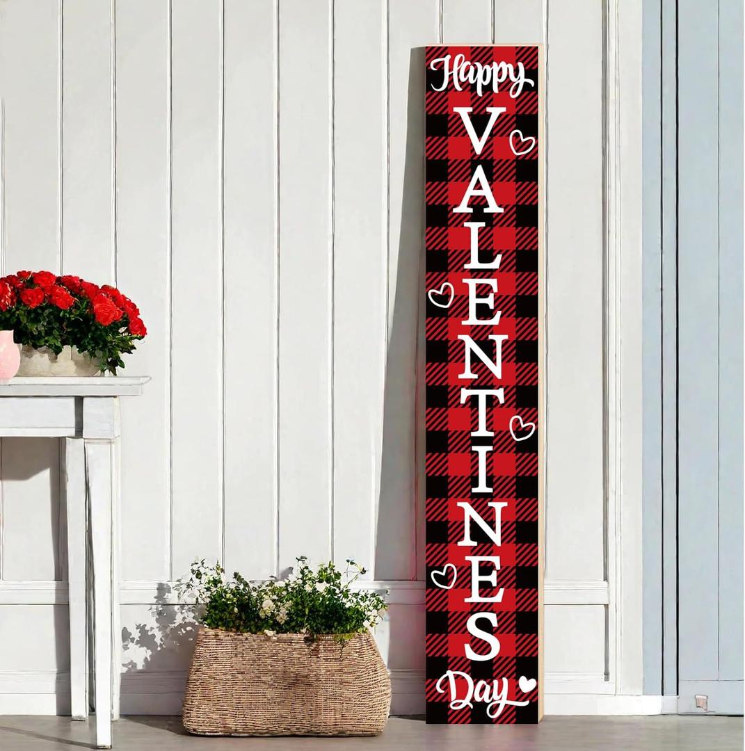 Valentines Porch Sign Valentines Day Porch Decor Outdoor Decorations Buffalo Plaid Wooden Door Decorations Indoor Outside Welcome Sign for Front Door 46.8 Inch