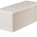 JupiterForce 43 Inches Folding Storage Ottoman Bench, Faux Leather Ottoman Footrest Bench with Storage&Padded Seat for Living Room, Bedroom, Entryway, Holds up to 660lbs, Beige