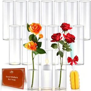 16Pcs Glass Cylinder Bud Vases for Centerpieces,7.7 In Tall Clear Flower Vases in Bulk,Glass Small Vases Floating Candle Holder for Party,Home Decor,Wedding Decoration,Birthday,Anniversary,Baby Shower