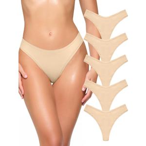 REORIA Womens Cotton Seamless Thongs Panties for Women No Show Breathable Underwear 5 Pack (X-Large)
