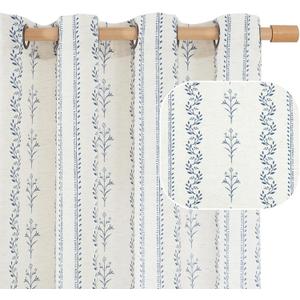 BGment Navy Blue Vintage Floral French Country Curtains 84 Inch Length for Living Room Boho Print Light Filtering Window Curtains & Drapes for Farmhouse Rustic, Each 52 Inch Wide, 2 Panels Set