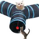 Cat Tunnel Tube Toys, 3 Ways Tunnels for Indoor Cats with Play Ball
Collapsible Pet Tube with Interactive Peephole Interactive Toy for Rabbits, Kittens, Ferrets, Puppy(Blue Black)