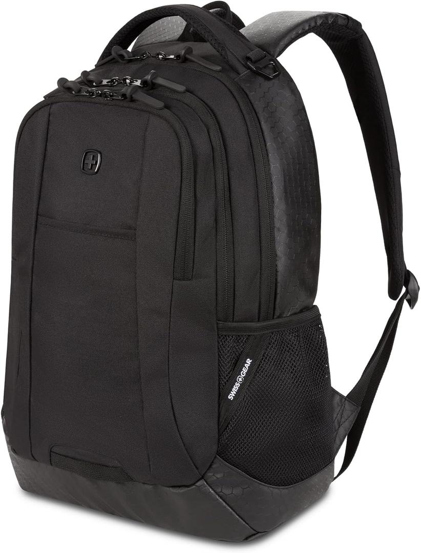 SWISSGEAR Cecil 18-Inch Laptop Backpack Fits 16-Inch Laptop, Travel Daypack with Organizer Pockets, Water Bottle Holders & Padded Straps  Black Hex