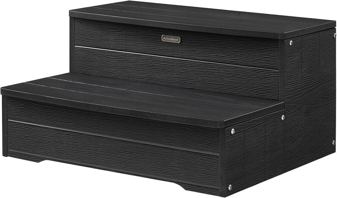 25'' Hot Tub Steps, Heavy Duty Hot Tub Stairs, Wood Looking HDPS Outdoor Spa Steps Waterproof, Multi-Use Porch Step, Non Slip, Indoor/Outdoor Use, Black, Weight Capacity 600LBS