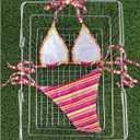 MakeMeChic Women's Striped Triangle Thong Micro Bikini Sets Halter Swimsuits Bathing Suit (S)