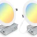 Elaruslux 2 Pack 7 Inch 3CCT Ultra-Thin LED Recessed Light with Junction Box, 3000K/4500K/6000K Selectable, 18W Eqv 125W, Dimmable Can less Downlight, 1600LM High Brightness